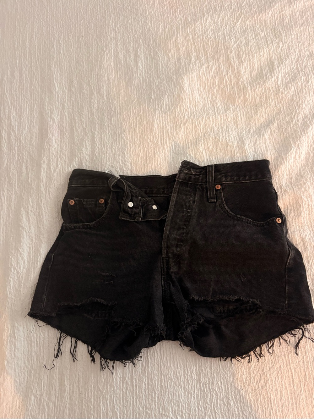 Levi's Black High-Waist Frayed Denim Shorts
